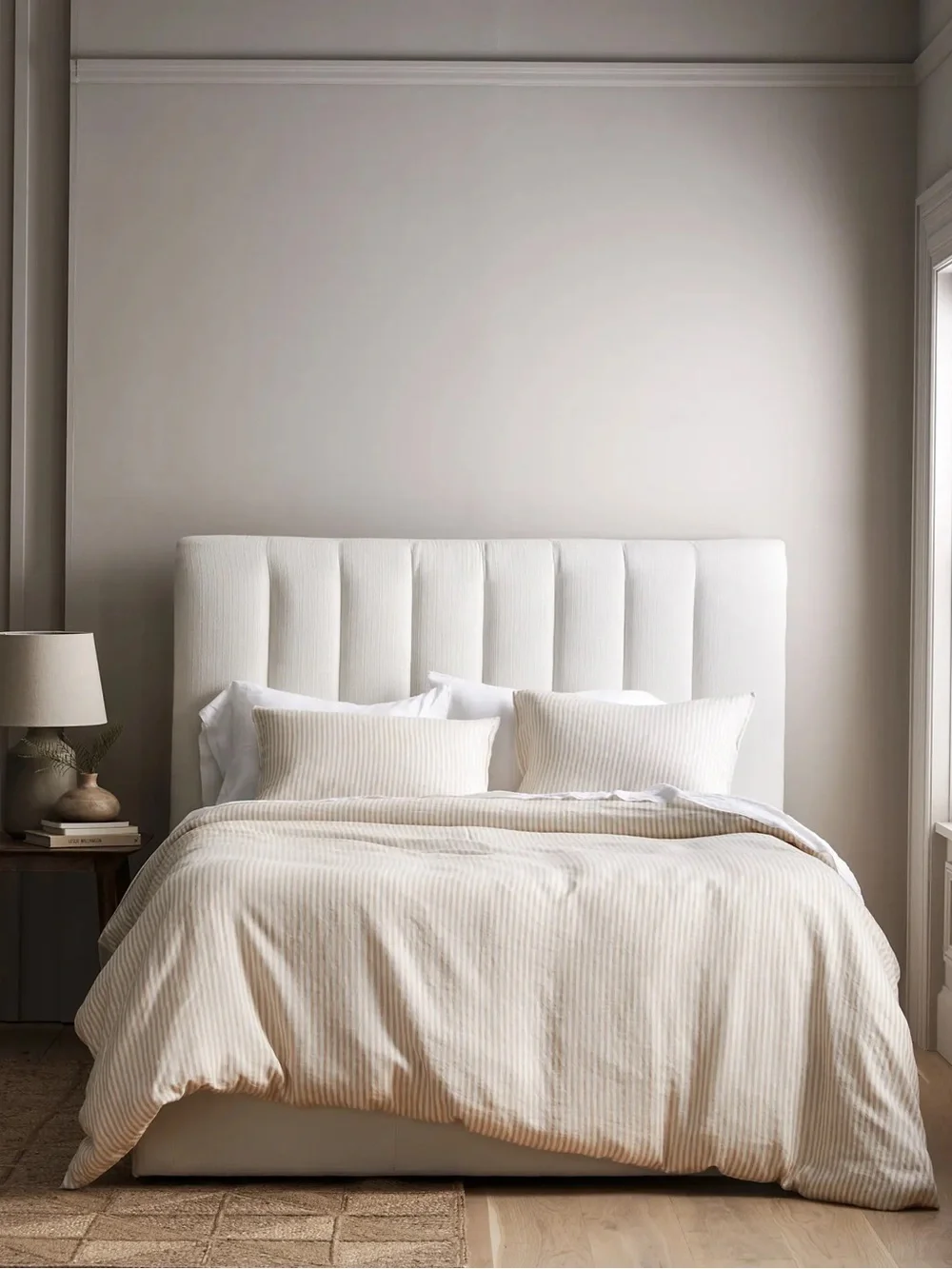 Quince European Linen Stripe Duvet Cover Set Full/Queen Natural/White Stripe